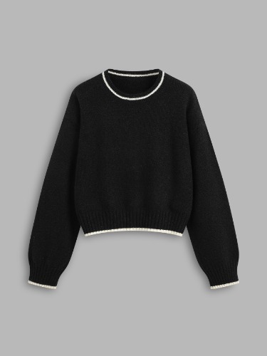 Round Neckline Contrasting Binding Knitted Top 