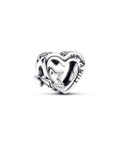 Sterling Silver Openwork Family Heart Star Charm