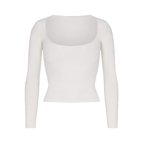 COTTON JERSEY SCOOP NECK LONG SLEEVE TOP | MARBLE | XXS
