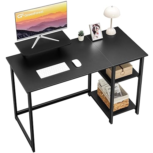 GreenForest Computer Desk 39 Inch with Monitor Stand, Office Desk with Adjustable Storage Shelves, Small Gaming Desk for Home Work Writing Study, Black - 39 inch - Black