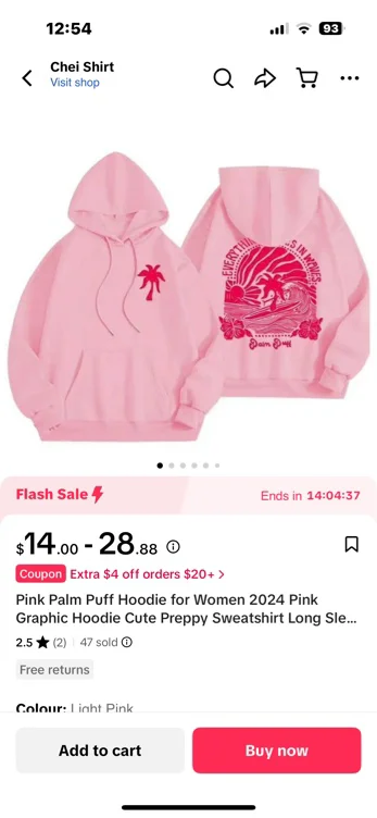 Pink palm puff hoodie from TikTok  shop
