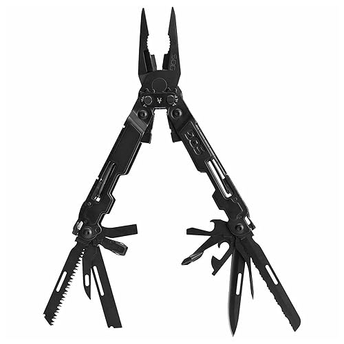 SOG PowerAccess Deluxe All-Around Heavy Duty Stainless Steel Multi-Tool w/Nylon Sheath, Two Knife Blades, Can & Bottle Opener, Black - Black