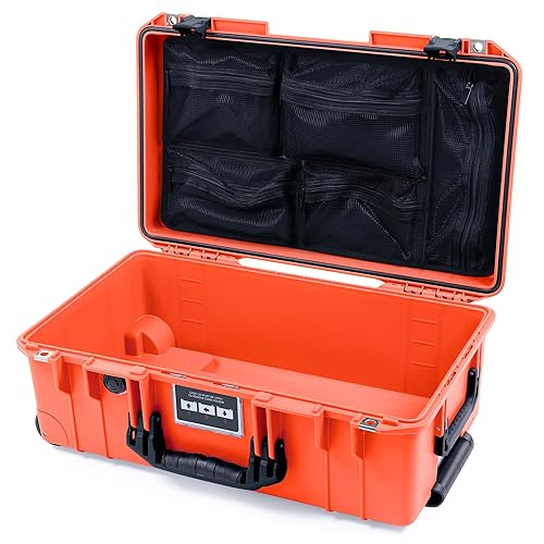 ColorCase Pelican Air 1535 Carry-on Case Orange - Medium Size Waterproof Case with Mesh Lid Organizer Only - Black Handles & Latches - Black Handles & Latches