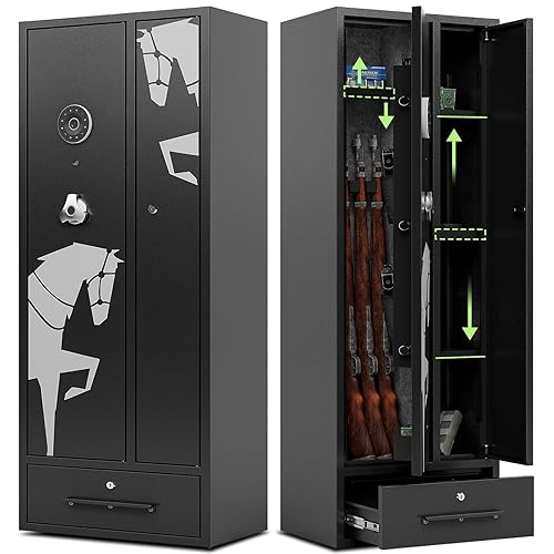 KAER 5-7 Gun Safe,Gun Safes for Home Rifles and Pistols,Combination Gun Safes,Gun Safe & Cabinet,Gun Cabinet for Rifles and Shotguns,Gun Cabinets with Drawers, Pistol Pouch and Removable Shelf - Style 01