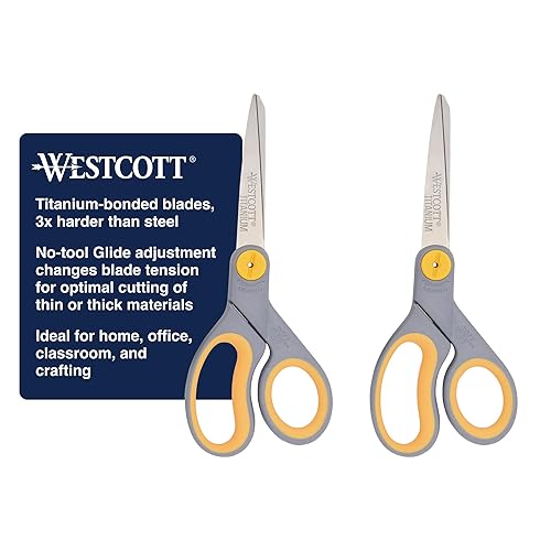 Westcott 13901 8-Inch Titanium Scissors For Office and Home, Yellow/Gray, 2 Pack - 2-Pack