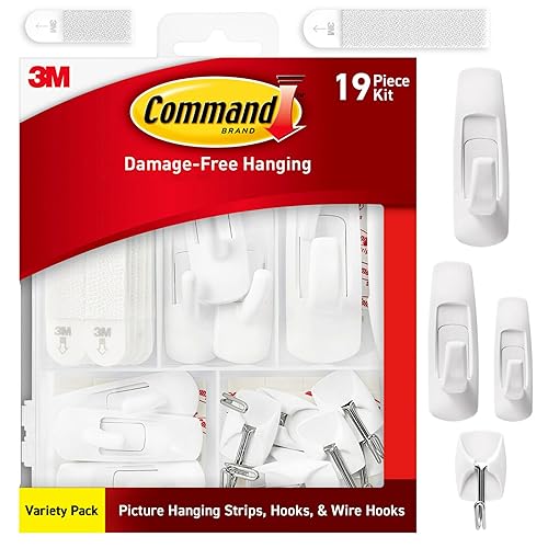 Command Variety Pack, Including 10 Pairs of Picture Hanging Strips, 6 Wire Hooks and 8 Utility Hooks for Hanging, Organization and Storage, Damage Free Hanging Up to 19 Items, 1 Kit - White - General Purpose Kit