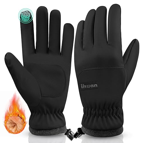ihuan Winter Waterproof Ski Gloves Men Women, Snow Warm Cycling Cold Weather, Driving Biking Running - Black - Medium