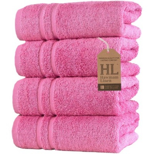 Hawmam Linen Pink Hand Towels 4 Pack Turkish Cotton Premium Quality Soft and Absorbent Small Towels for Bathroom