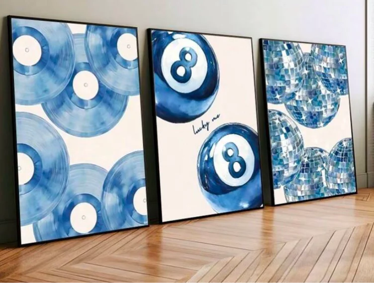 3pc Blue Paintings 