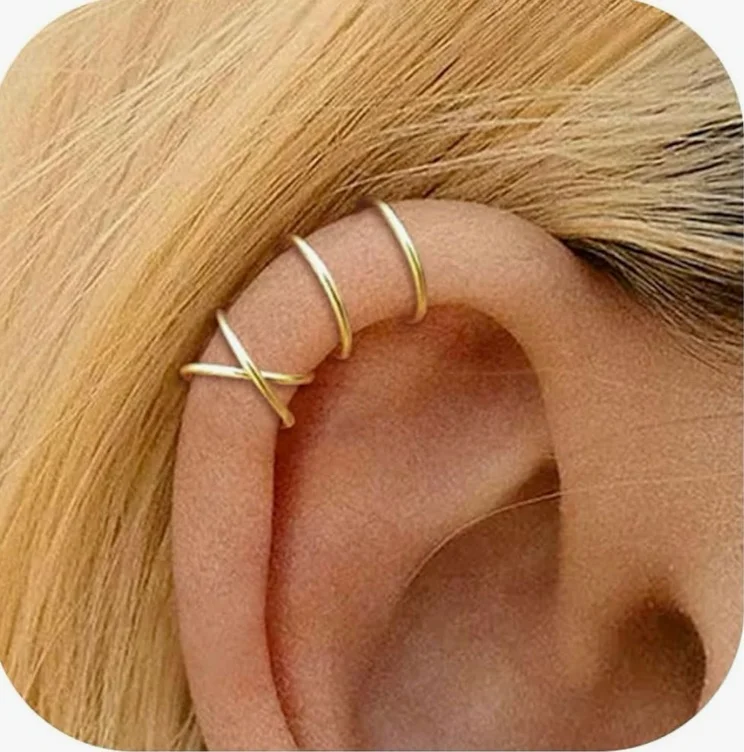 Earrings for Women Ear Cuffs Non Piercing Clip on Earrings Trendy Gold Earrings Non Pierced Clip on Cartilage Earrings Set Stack Jewelry for Women Gifts - F:One parallel and one cross ear cuff