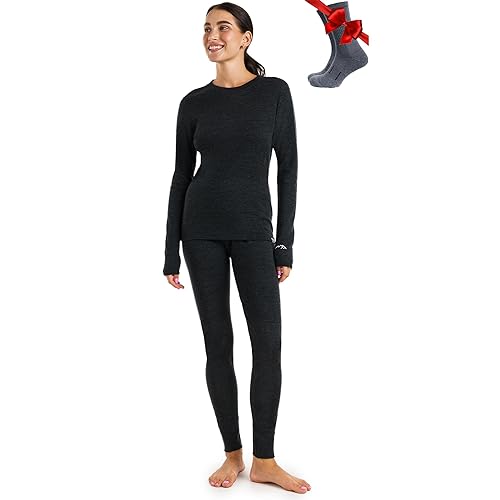 Merino.tech Merino Wool Base Layer Women Set - Lite, Midweight, Heavyweight Merino Thermal Underwear For Women Top, Bottom - Medium - .320 Charcoal Grey Set