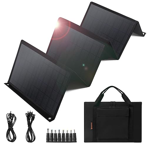 Keshoyal Portable Solar Panel – 60W Foldable Solar Panels with 5V USB and 18V DC for Camping,Cell Phone,Tablet and 5-18V Devices – Compatible with Solar Generators Power Stations - 60W