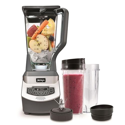 Ninja BL660C Professional Countertop Blender With 1100-Watt Base,72Oz Total Crushing Pitcher and(2)16 Oz Cups For Frozen Drinksand Smoothies,Silver/Gray,1100W,(Canadian Version)Silver/Grey,7.8 Pounds - Professional Blender & Nutri Cups BL660C