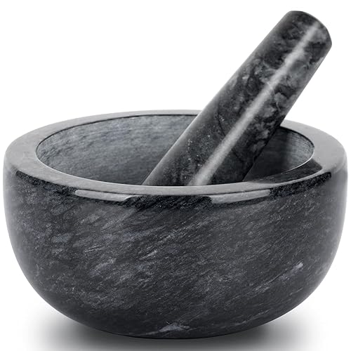 Tera Mortar and Pestle Set Natural Marble Grinder Spice Herb Grinder Pill Crusher Large Size 5.5in - CY0270