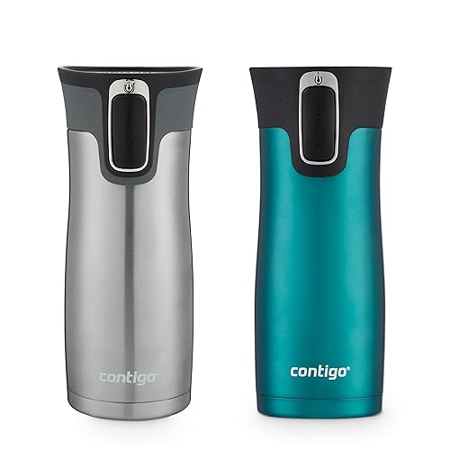 Contigo AUTOSEAL West Loop Vacuum-Insulated Stainless Steel Travel Mug with Easy-Clean Lid, 16oz., 2 Pack, Spirulina, Stainless Steel