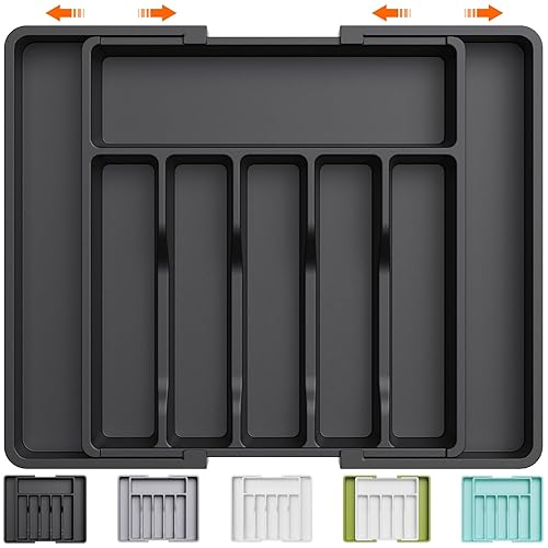 Lifewit Cutlery Drawer Organizer, Expandable Utensil Tray for Kitchen, BPA Free Flatware and Silverware Holder, Adjustable Plastic Storage for Spoons Forks Knives, Organizers and Storage, Large, Black - Black - 1