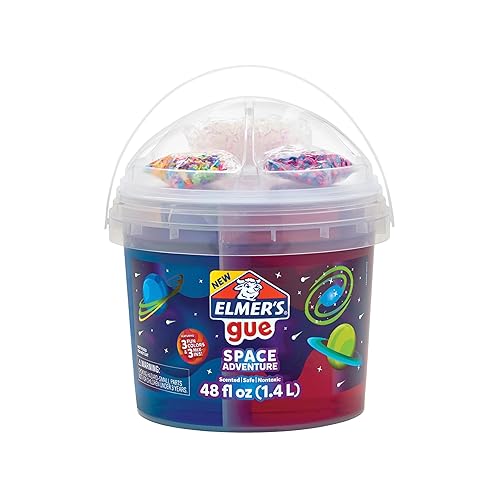 Elmer’s Gue Premade Slime Bucket, Space Adventure Theme, Includes 3 Lb. Bucket with 3 Types of Slime and 3 Sets of Add-ins - Space Adventure