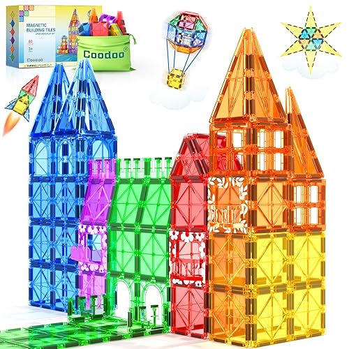 60 PCS Magnetic Building Tiles Kids Toys STEM Magnetic Blocks Sensory Toys Kids Games Magnet Building Toys for Boys and Girls Aged 3+, Kids Brain Development Preschool Kindergarten Toddler Toys