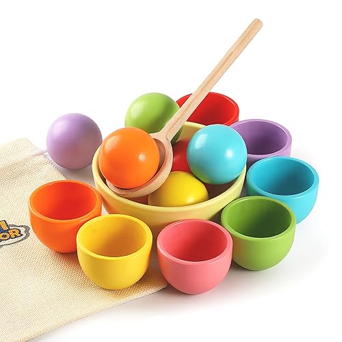 Montessori Wooden Rainbow Ball Color Sorting Toy for Toddlers - 7 Ball, 46mm - 7 Balls-46mm