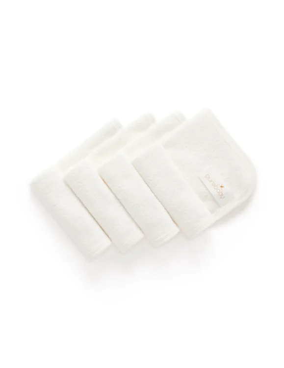 White 4 Pack Towelling Face Washers - Purebaby