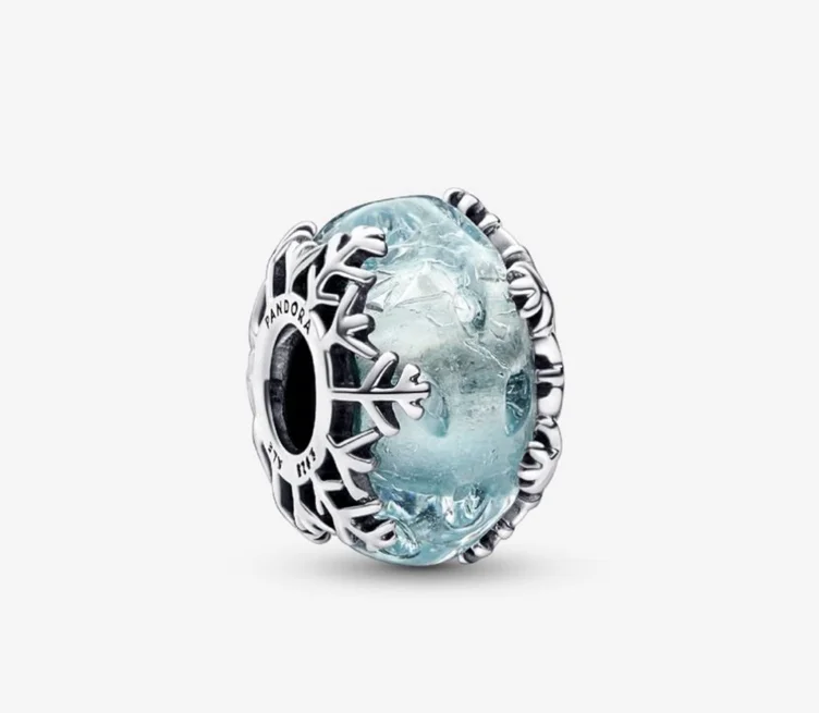 Winter Blue Snowflake Murano Charm