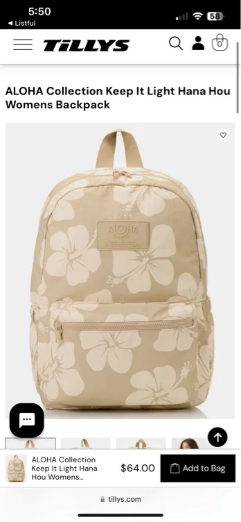 ALOHA Collection Keep It Light Hana Hou Womens Backpack