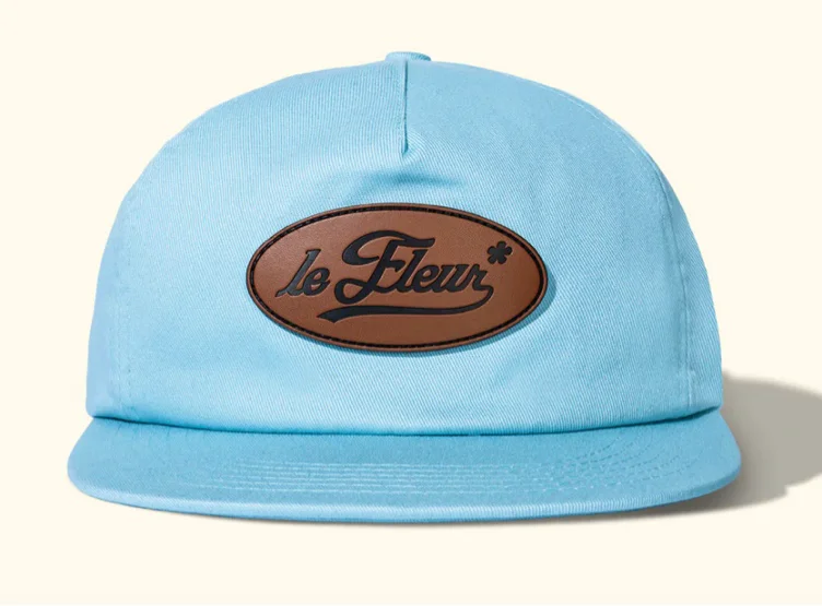LEATHER PATCH 5 PANEL HAT BLUE