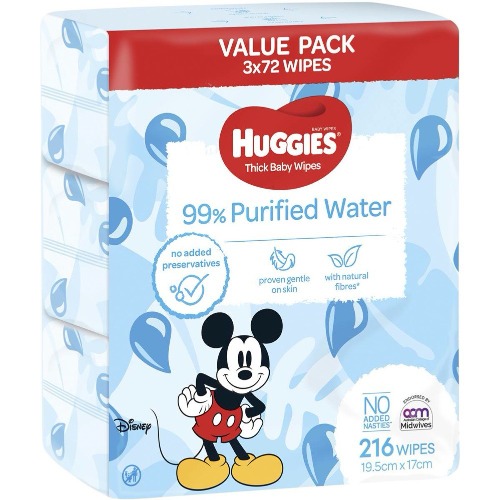 Huggies Baby Wipes 99% Water Wipes 3 X 72Pk