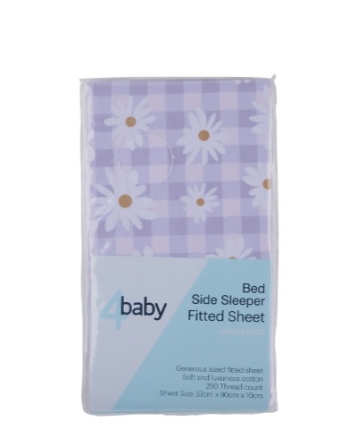 4Baby Fitted Sheet Bedside Sleeper Percale Check Daisy Lilac