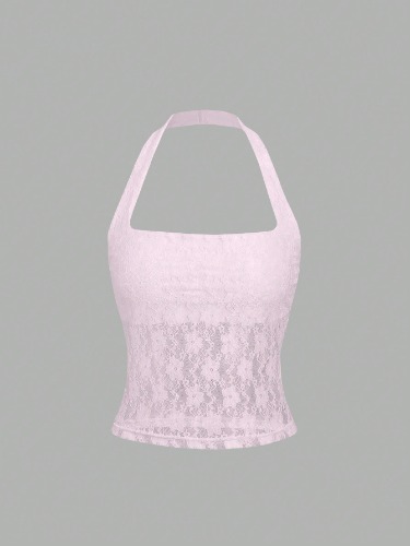 Sweetra Elegant And Sexy Solid Lace Halter Top Y2K Outfit Christmas Holiday Party Dress  For New Year Clothes
