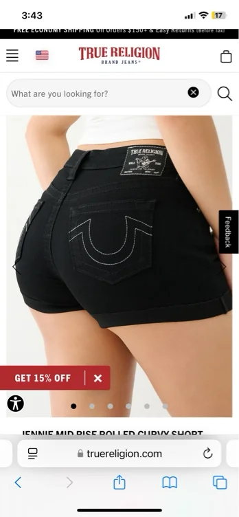 

JENNIE MID RISE ROLLED CURVY SHORT - Black | True Religion

