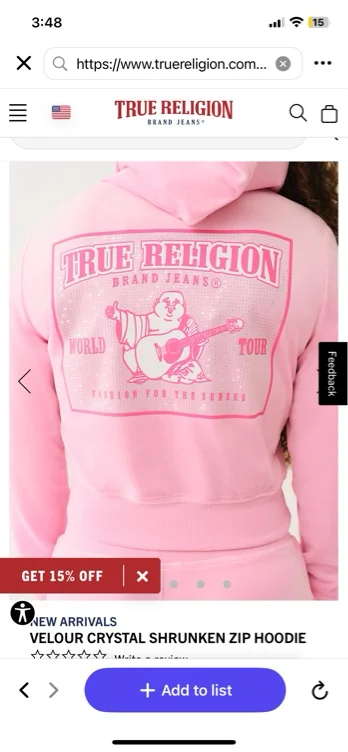 

VELOUR CRYSTL SRS SHRUNKEN ZIP - Pink | True Religion

