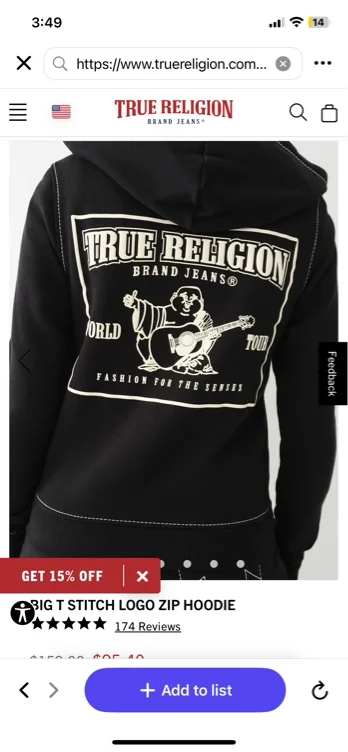 

BIG T STITCH LOGO ZIP HOODIE - Black | True Religion

