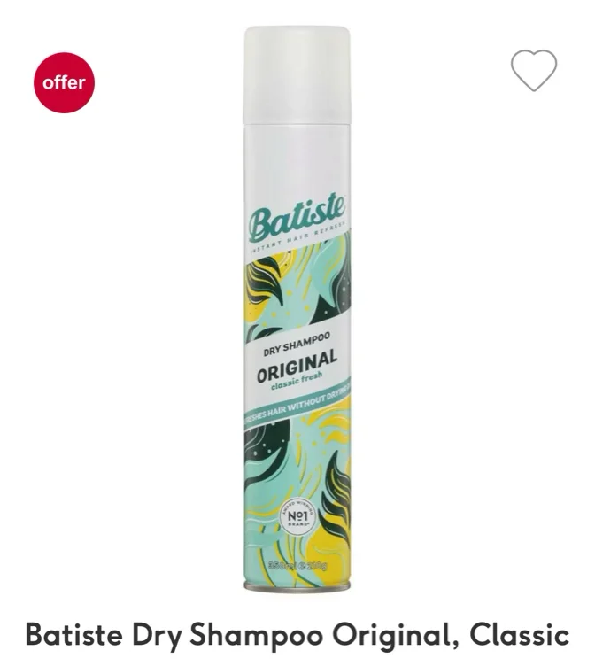 Batiste Dry Shampoo Original, classic Fresh Fragrance Dry Hair Shampoo, 350ml