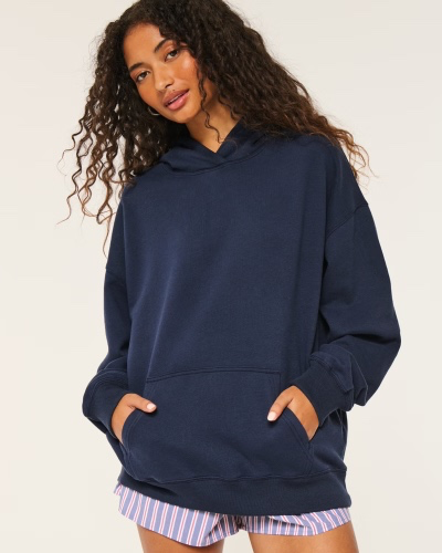 Navy Blue Hollister Feel Good Fleece Oversized Cozy Hoodie