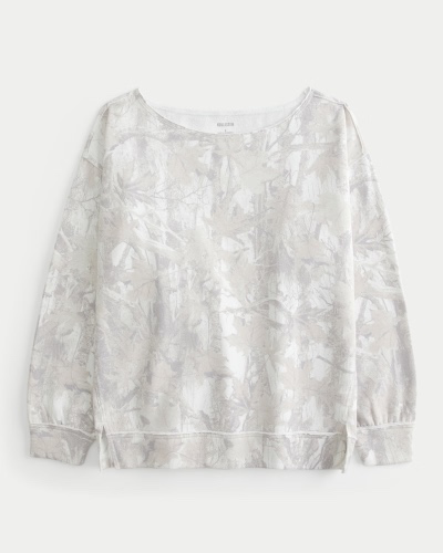 White Camo Oversized Off-the-Shoulder Sweatshirt