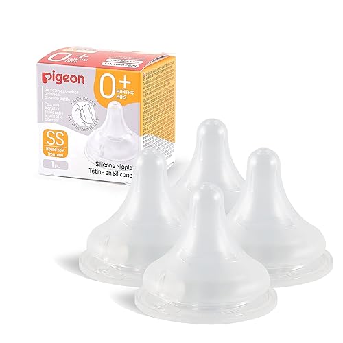 Pigeon Silicone Nipple (SS) with Latch-On Line, Natural Feel, 0+ Months, 4 Counts - 0m+, SS, 4 counts - 3rd Generation