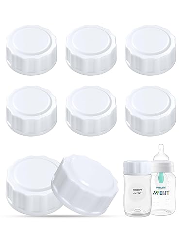 Travel and Storage Bottle Caps Compatible with Avent Baby Bottles, Bottle Lids Replacement, 8 Count - White
