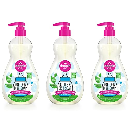 Dapple Baby Bottle Soap, Hypoallergenic Dish Soap for Baby Bottles, Powered by Plants, 1 Pump Included, Packaging May Vary, Fragrance Free, 16.9 Fl Oz (Pack of 3) - Fragrance Free - 16.9 Fl Oz (Pack of 3)