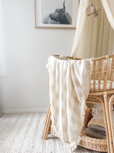 Muslin Fringe Blanket - Sand Gingham | Default Title