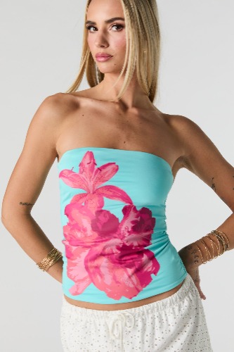 Flower Graphic Tube Top/ size L