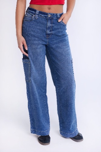 Super High Rise Wide Leg Cargo Jeans | Denim Blue / L/G