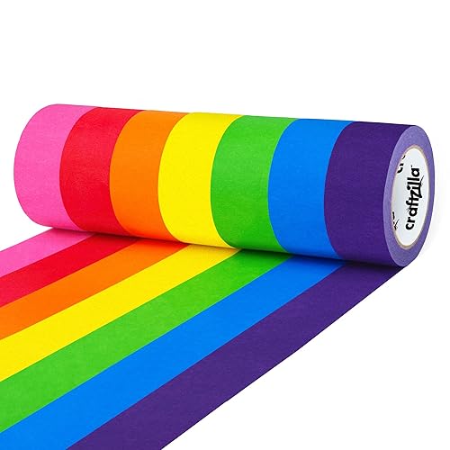 Colored Masking Tape – 7 Roll Multi Pack – 210 Feet x 1 Inch of Colorful Craft Tape for Arts & Crafts, Labeling and Color-Coding - 7 Rolls