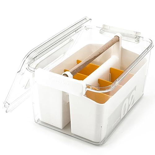 RETRONLY Stack & Carry Craft Box - Art Supply Storage Containers with Dividers, Clear Portable Craft Caddy with Latch Handle(11'', Orange, 2in1 Set) - 11'' x 8'' - Clear-Orange