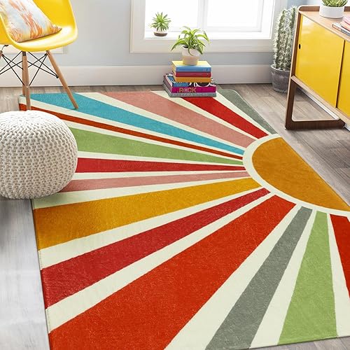 STARUIA Kids Rugs for Playroom 5'x7' Rug, Boho Washable Area Rug for Kids Room, Rainbow Kids Nursery Rug Non-Slip Sunshine Carpet Soft Colorful Rug for Classroom Office Dining Room - 5'x7' - Colorful