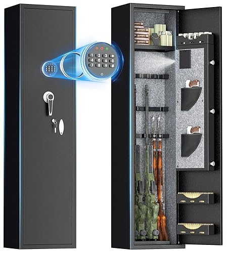 INTERGREAT 4-6 Rifle Gun Safe, Assembled Gun Cabinets Shotgun for Pistols and Home, Metal Gun Cabinet with Pockets for Handgun, 3 Adjustable Shelves, Firearms - 4 Safe