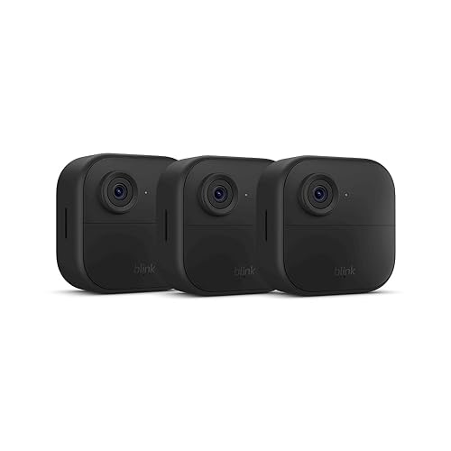 Blink Outdoor 4 (newest model), Wire-free smart security camera, two-year battery life, two-way audio, HD live view, enhanced motion detection, Works with Alexa – 3 camera system - Camera (2-year battery life) - 3 Camera System