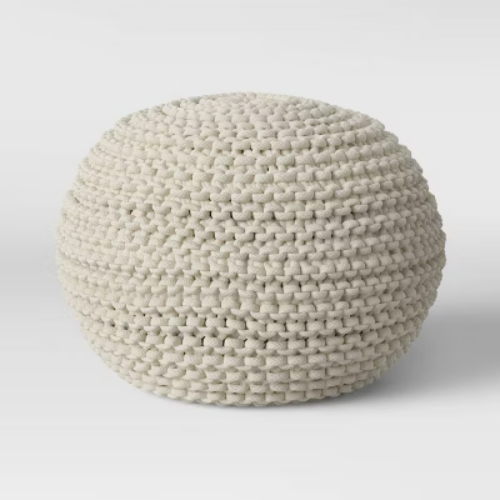 Cloverly Chunky Knit Pouf Cream - Threshold™: Round Cotton Footrest with Polystyrene Beads
