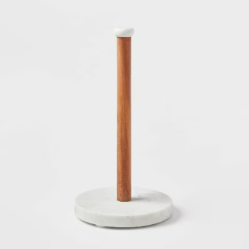 Marble Paper Towel Holder - Threshold™: Freestanding Off-White Kitchen Towel Holder, Wood & Marble, 13.25" Height