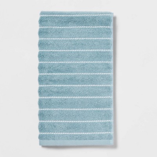 Performance Plus Hand Towel Aqua Striped - Threshold™: Cotton-Polyester Blend, Fade-Resistant, Terry Construction